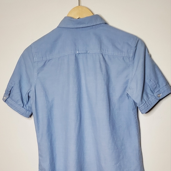 Light Blue Button Up Short Sleeve Shirt with Front Pocket - Picture 5 of 11